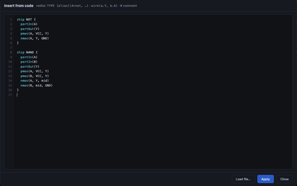 Окно «Insert from code»